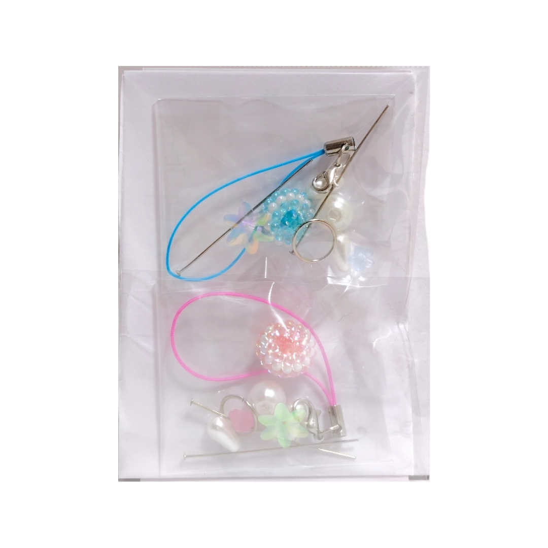 花うさのストラップのキット A/ピンク 水色 2個入り B-2208