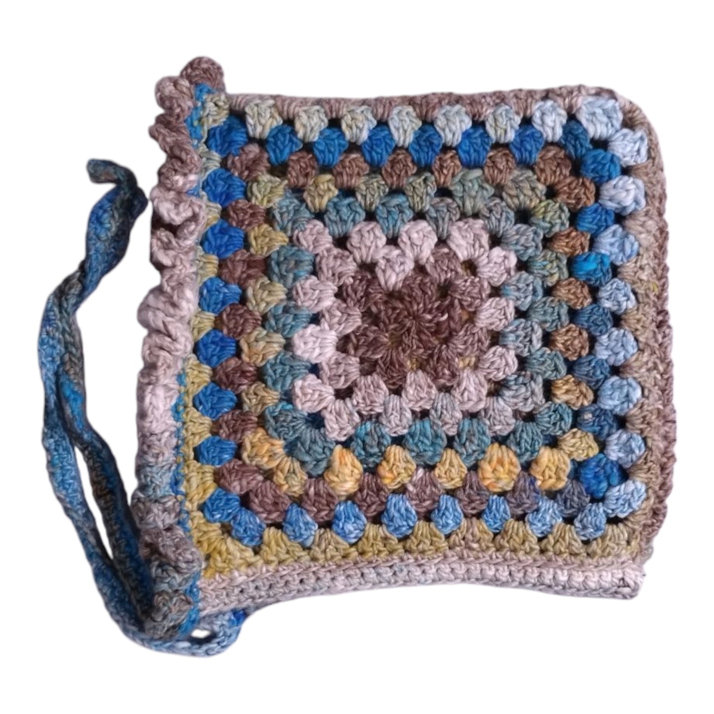 Handmade Granny Square Bonnet (Adult Size) – Cotton Silk Blend – Earth Tone Design – Made in Japan