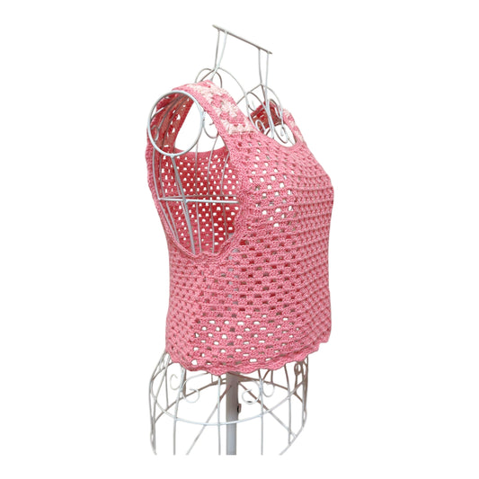 ハンドメイド クロッシェベスト(ピンクのグラニースクエア) レディース S〜M