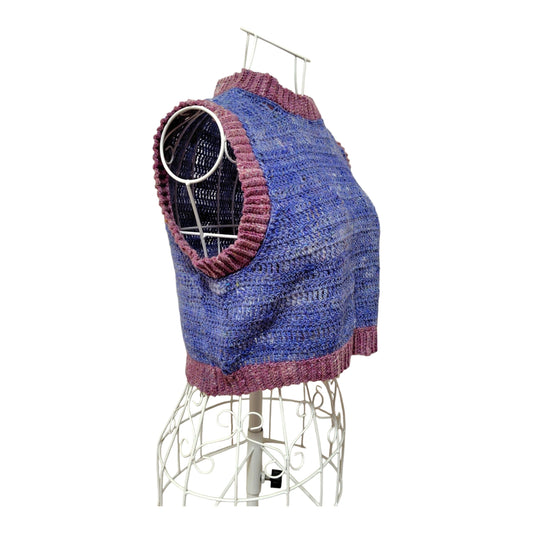 ハンドメイド クロッシェクロップドベスト(ブルー×パープル/ウール・シルク・モヘア混) レディース S