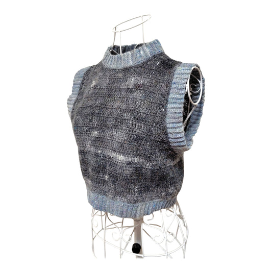 ハンドメイド クロッシェクロップドベスト(グレーメランジ/ウール・シルク・モヘア混) レディース S