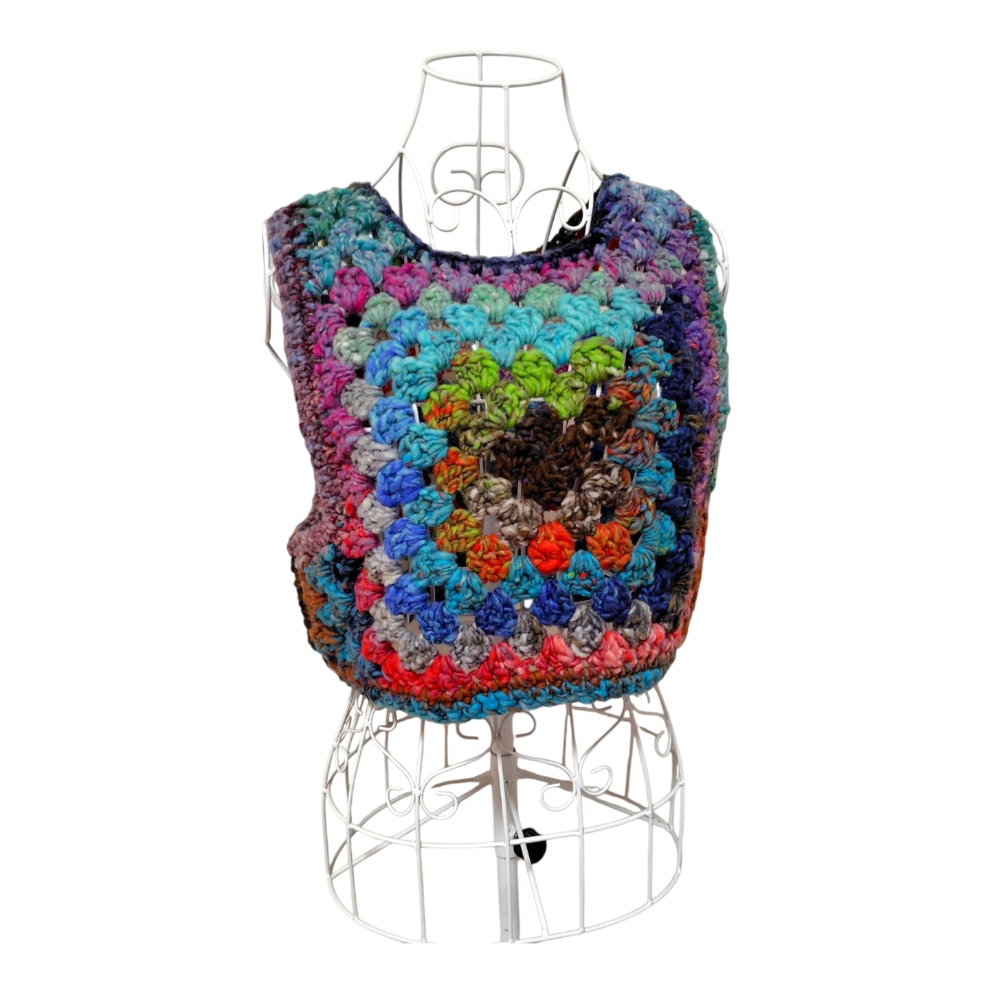 ハンドメイド クロッシェグラニースクエアベスト(100%ウール・マルチカラー) レディース S〜M