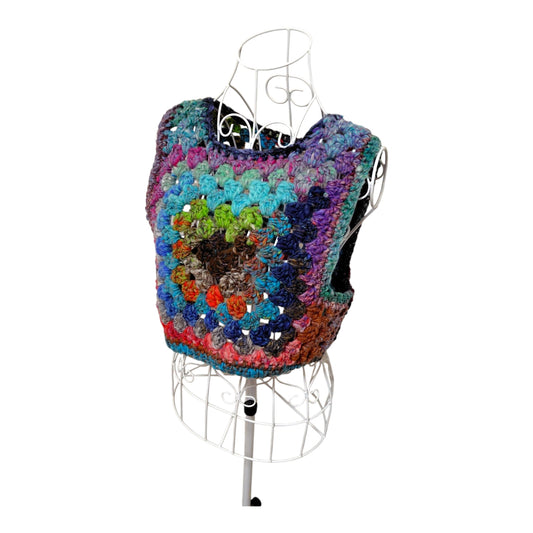 ハンドメイド クロッシェグラニースクエアベスト(100%ウール・マルチカラー) レディース S〜M