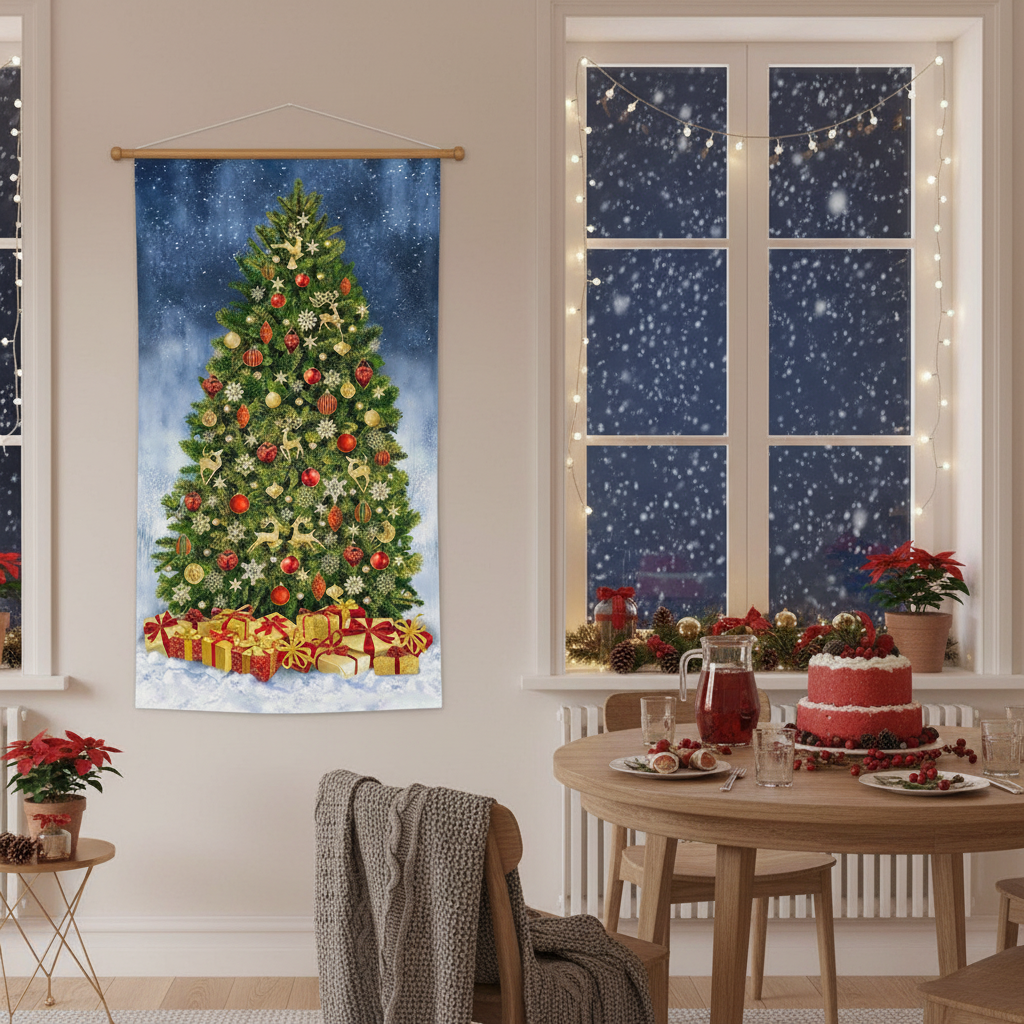 クリスマス装飾 壁掛け布 クリスマスツリー 金彩プリント Timeless Treasures アメリカ直輸入 パネル生地 61×112cm