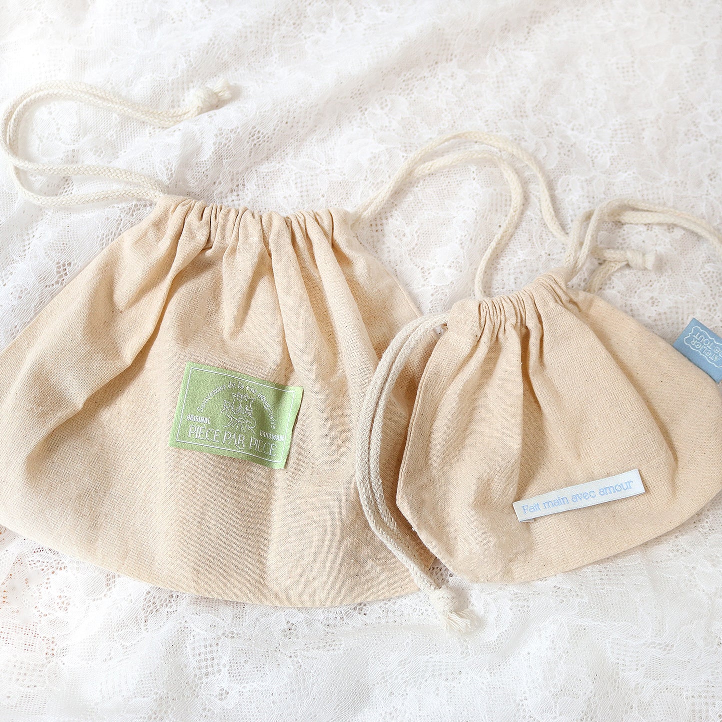 ハンドメイド用 コットンポーチ巾着 生成り S/Mサイズ ES320/ES321