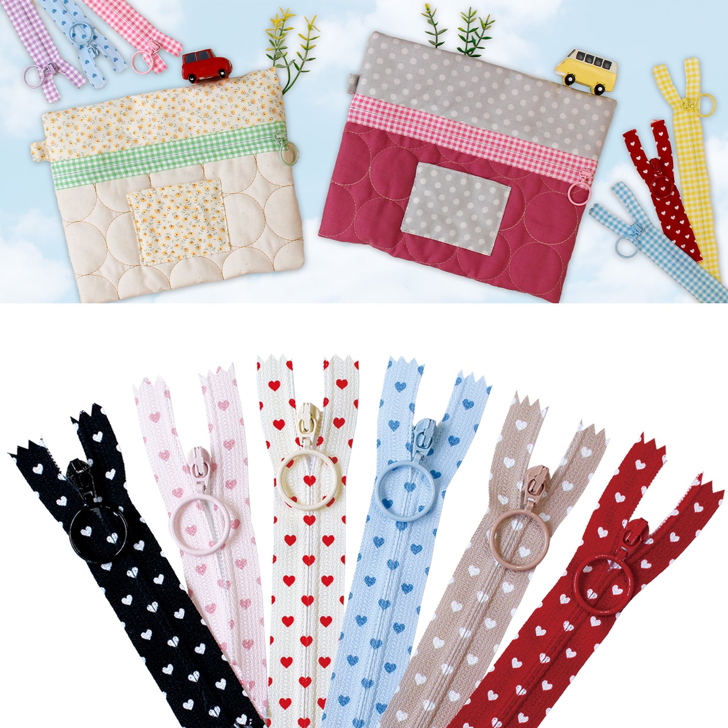 ハート柄プリントファスナー 6色セット｜日本製・かわいい・高品質・手芸用