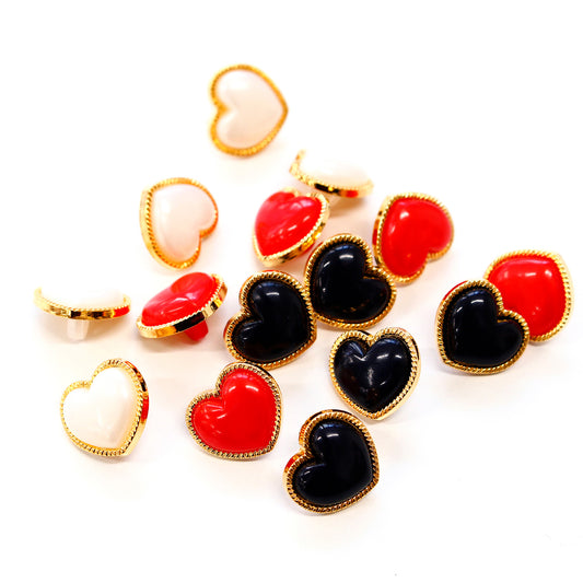 ハート型ボタン 11.5mm 5個入 （赤・黒・白）2511-11