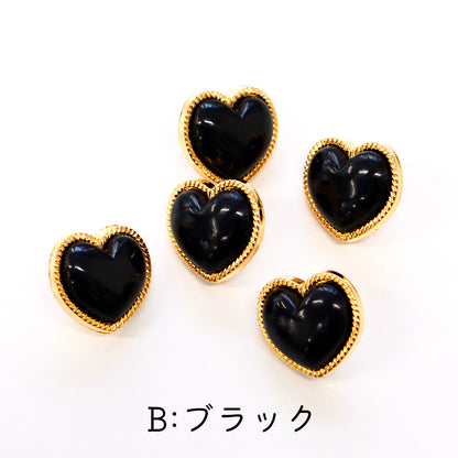 ハート型ボタン 11.5mm 5個入 （赤・黒・白）2511-11