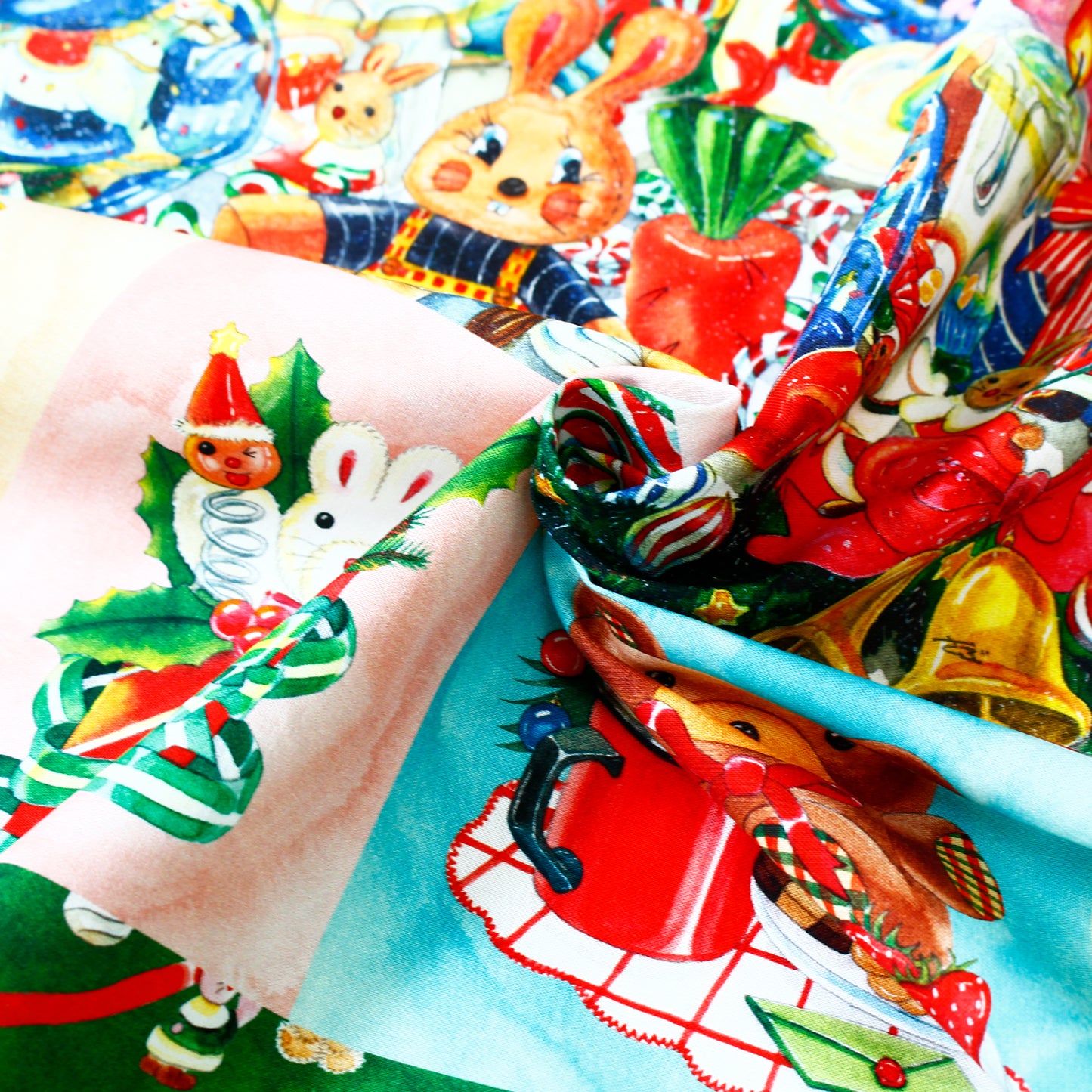 ハンドメイド素材 パネル生地 ハッピーホリデー クリスマス sabuさんコラボ 水彩イラスト 110×50cm