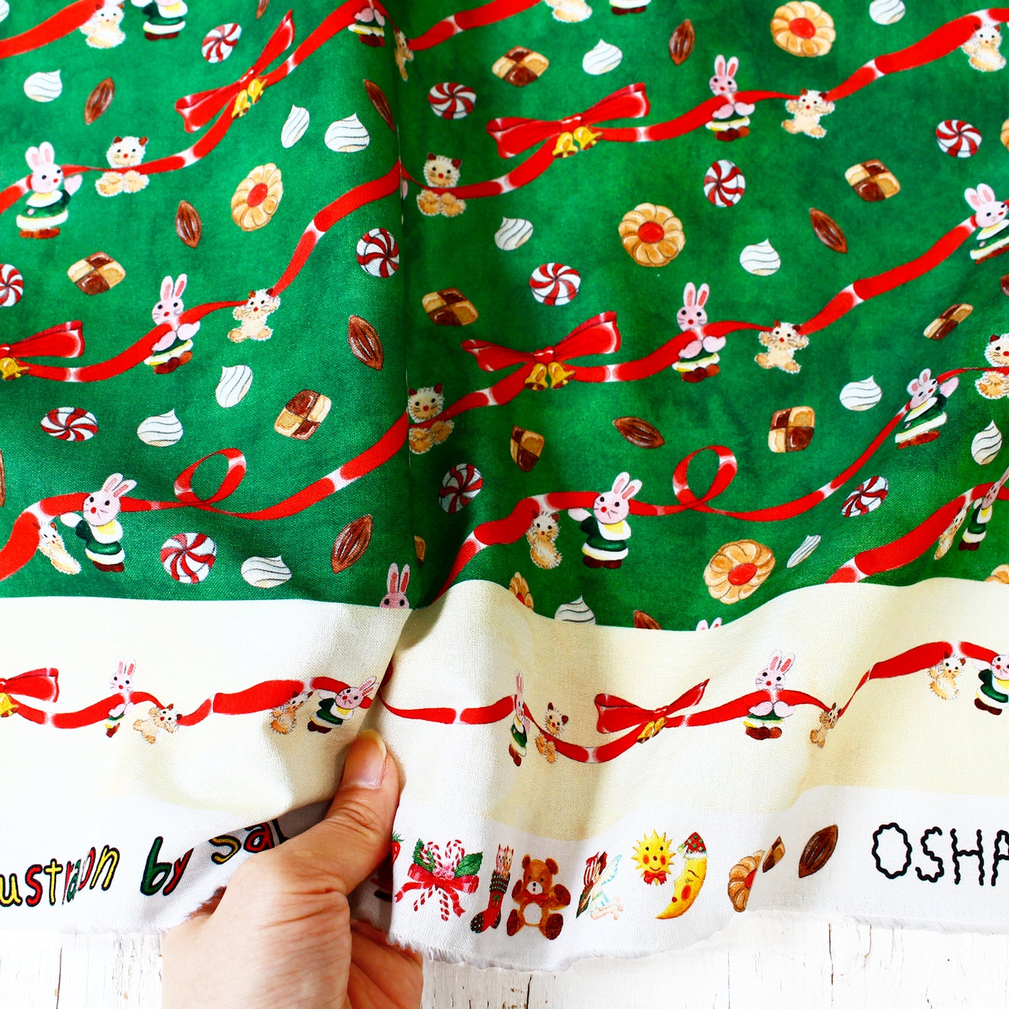 ハンドメイド素材 パネル生地 ハッピーホリデー クリスマス sabuさんコラボ 水彩イラスト 110×50cm