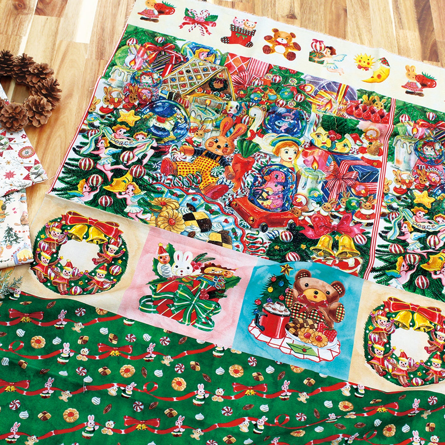 ハンドメイド素材 パネル生地 ハッピーホリデー クリスマス sabuさんコラボ 水彩イラスト 110×50cm