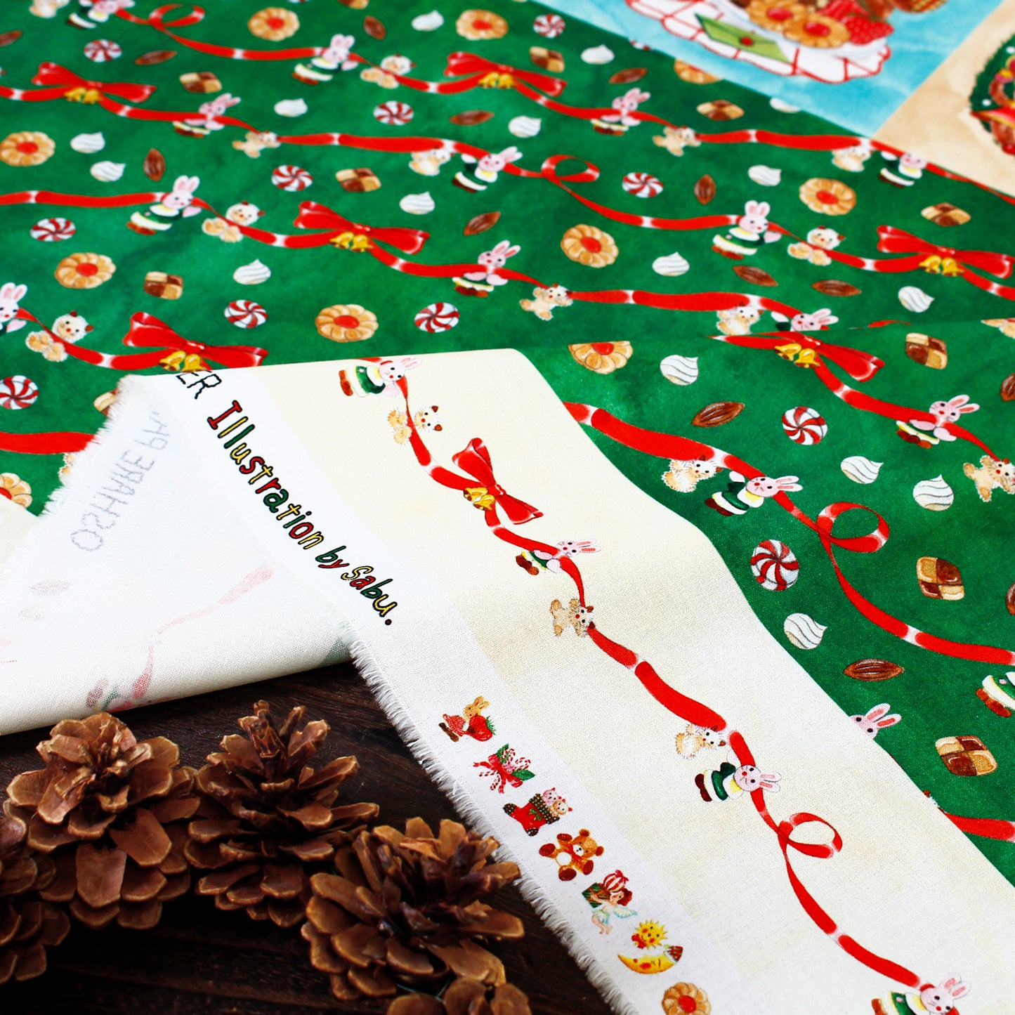 ハンドメイド素材 パネル生地 ハッピーホリデー クリスマス sabuさんコラボ 水彩イラスト 110×50cm