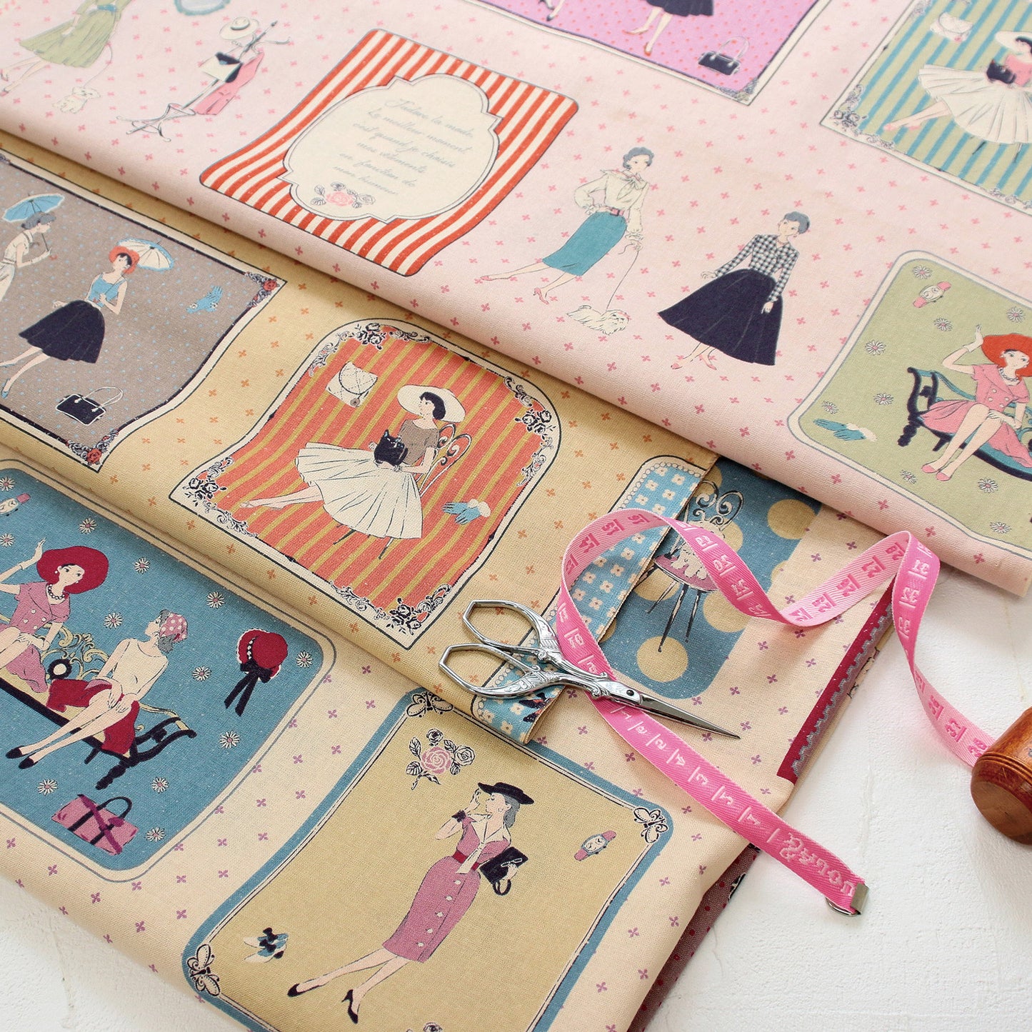 ハンドメイド素材 パネル生地 マドモアゼル レトロ koko seki Couturiere 日本製 108×60cm