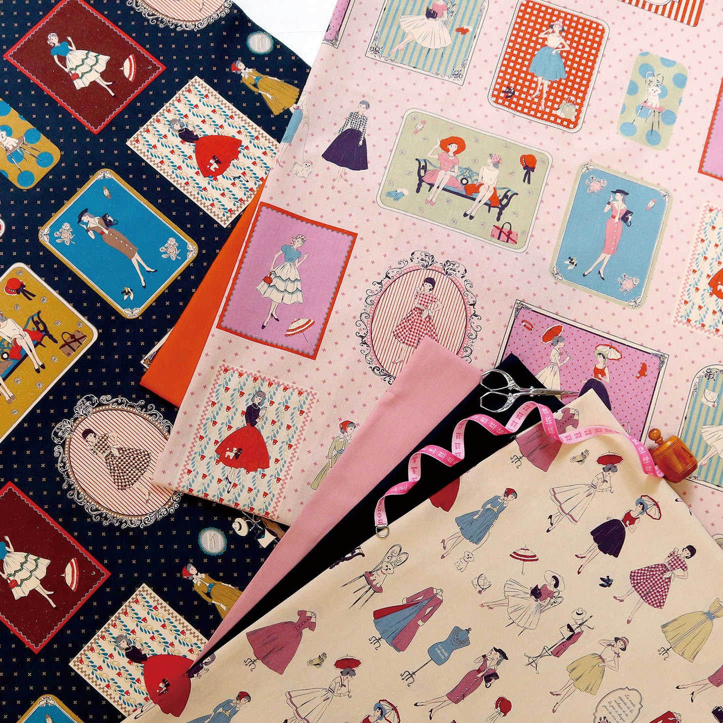 ハンドメイド素材 パネル生地 マドモアゼル レトロ koko seki Couturiere 日本製 108×60cm