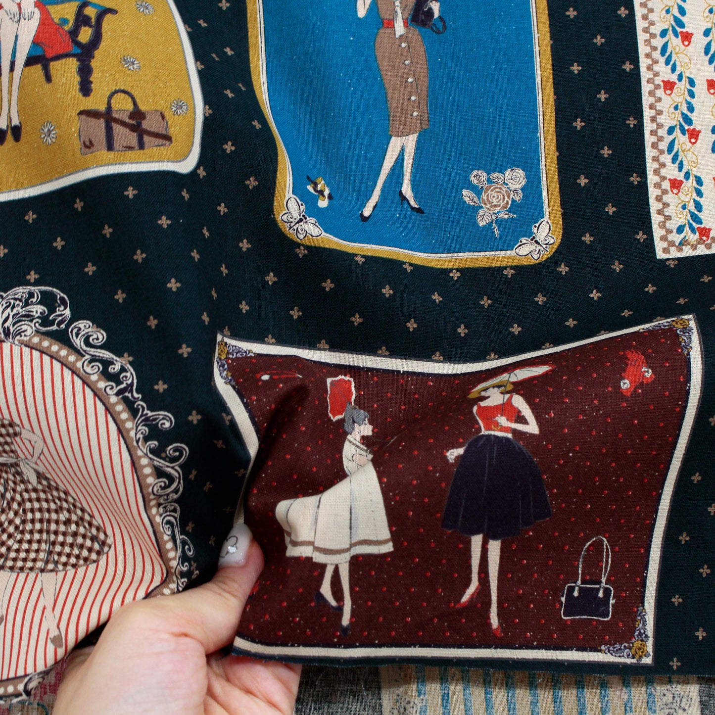 ハンドメイド素材 パネル生地 マドモアゼル レトロ koko seki Couturiere 日本製 108×60cm