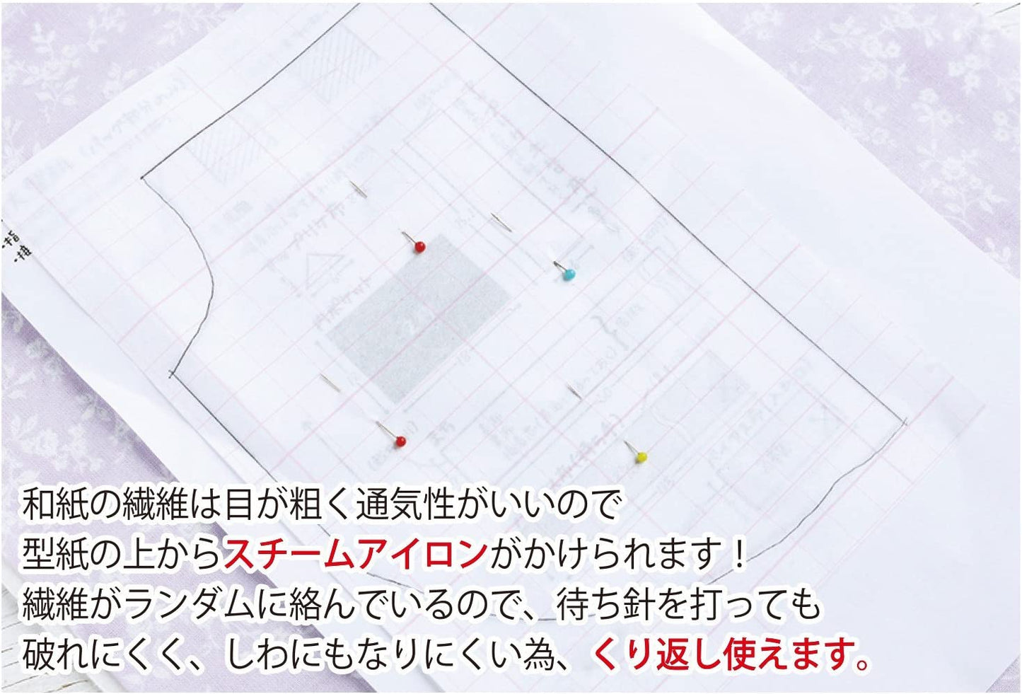 破れにくい洋裁用和紙型紙-マス目付き- 約68cm×約1.5m 1枚 F04-025