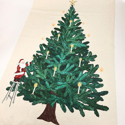 クリスマスツリーとサンタクロース タペストリーパネル カットクロス（オフホワイト／ネイビー）108×70cm