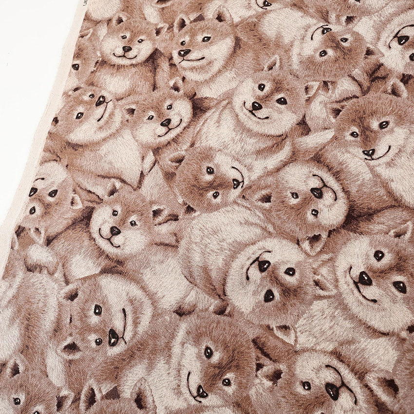 柴犬柄 綿麻キャンバス生地｜30cm×110cm カットクロス