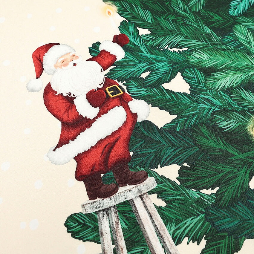 クリスマスツリーとサンタクロース タペストリーパネル カットクロス（オフホワイト／ネイビー）108×70cm