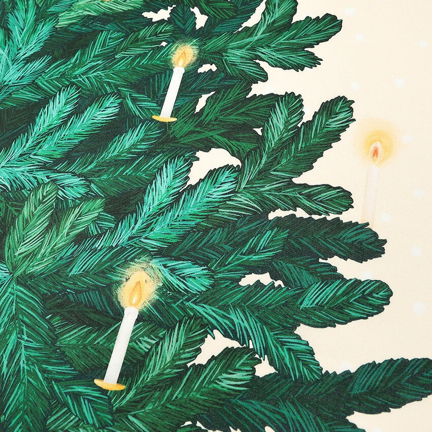 クリスマスツリーとサンタクロース タペストリーパネル カットクロス（オフホワイト／ネイビー）108×70cm