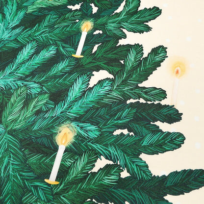 クリスマスツリーとサンタクロース タペストリーパネル カットクロス（オフホワイト／ネイビー）108×70cm