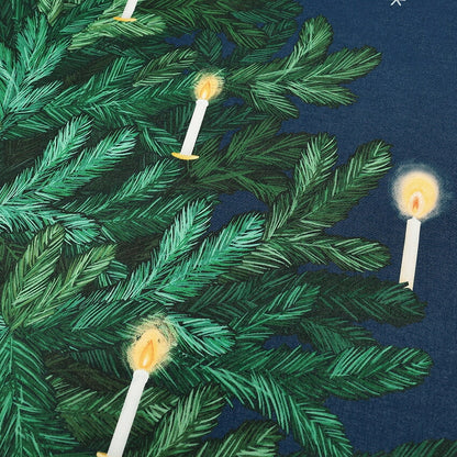 クリスマスツリーとサンタクロース タペストリーパネル カットクロス（オフホワイト／ネイビー）108×70cm