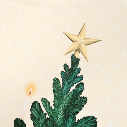 クリスマスツリーとサンタクロース タペストリーパネル カットクロス（オフホワイト／ネイビー）108×70cm