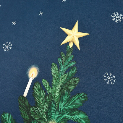 クリスマスツリーとサンタクロース タペストリーパネル カットクロス（オフホワイト／ネイビー）108×70cm