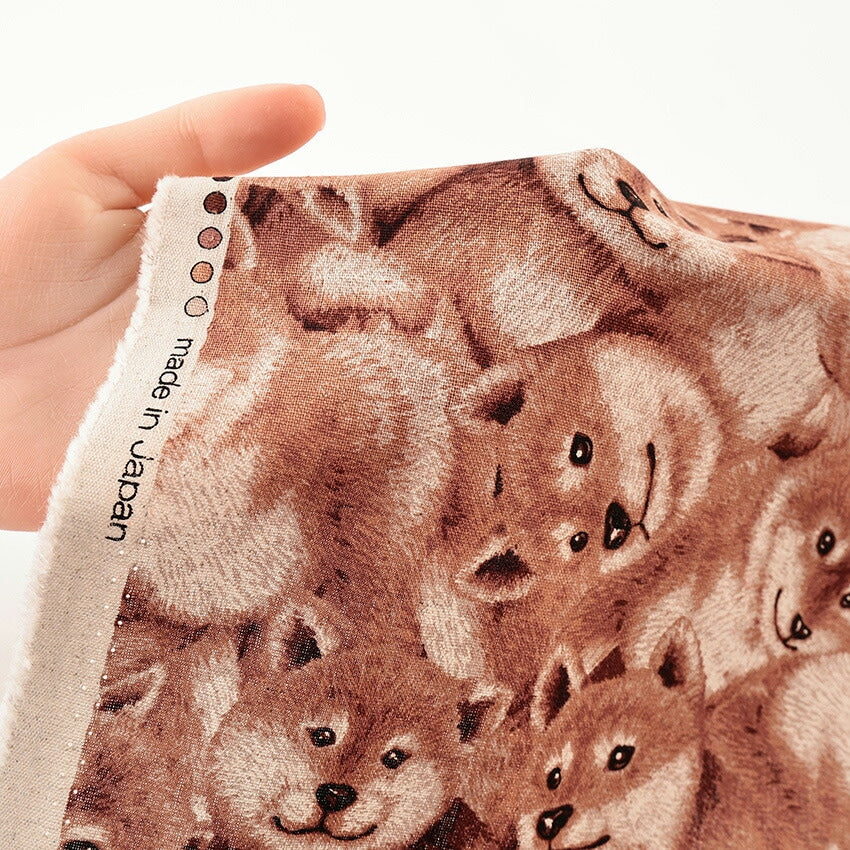 柴犬柄 綿麻キャンバス生地｜30cm×110cm カットクロス