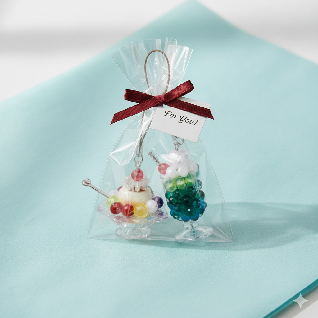 レトロ喫茶のストラップのキット  (クリームソーダ&プリンアラモード)2個入り B-2120