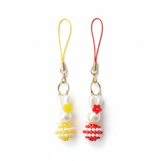 花うさのストラップのキット B/イエロー 赤 2個入り B-2208