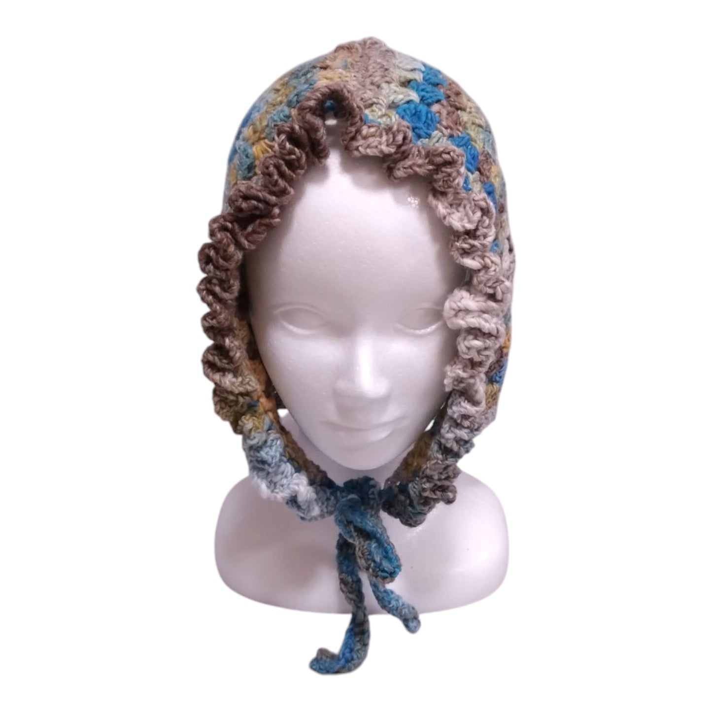 Handmade Granny Square Bonnet (Adult Size) – Cotton Silk Blend – Earth Tone Design – Made in Japan