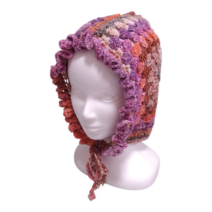 ハンドメイド・グラニースクエア ボンネット（大人用）— コットンシルク混・ピンク