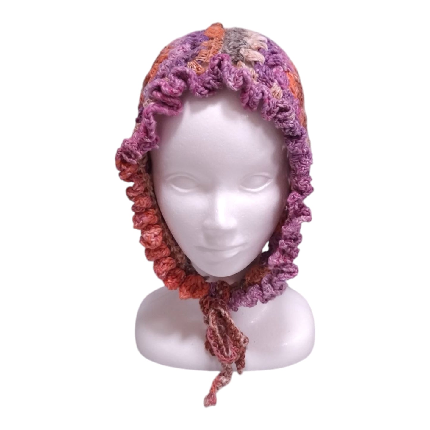 ハンドメイド・グラニースクエア ボンネット（大人用）— コットンシルク混・ピンク