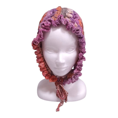 ハンドメイド・グラニースクエア ボンネット（大人用）— コットンシルク混・ピンク