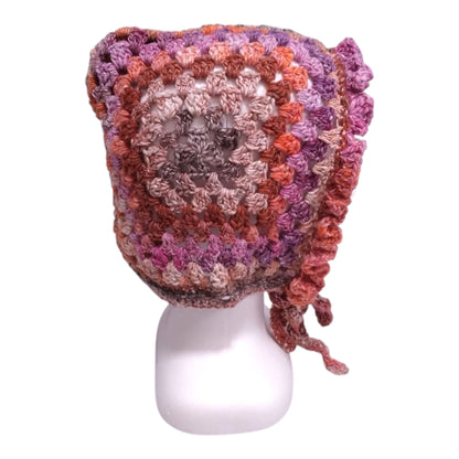 ハンドメイド・グラニースクエア ボンネット（大人用）— コットンシルク混・ピンク