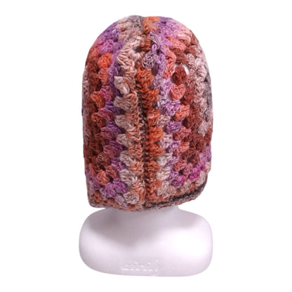 ハンドメイド・グラニースクエア ボンネット（大人用）— コットンシルク混・ピンク