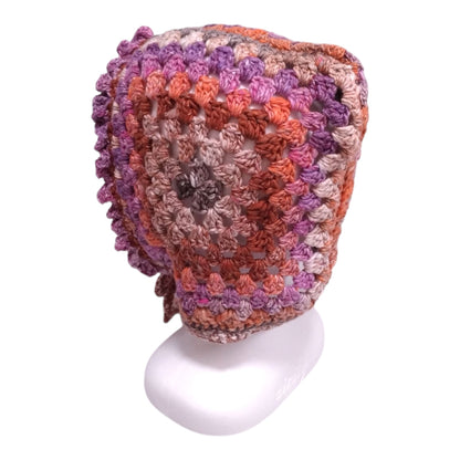 ハンドメイド・グラニースクエア ボンネット（大人用）— コットンシルク混・ピンク