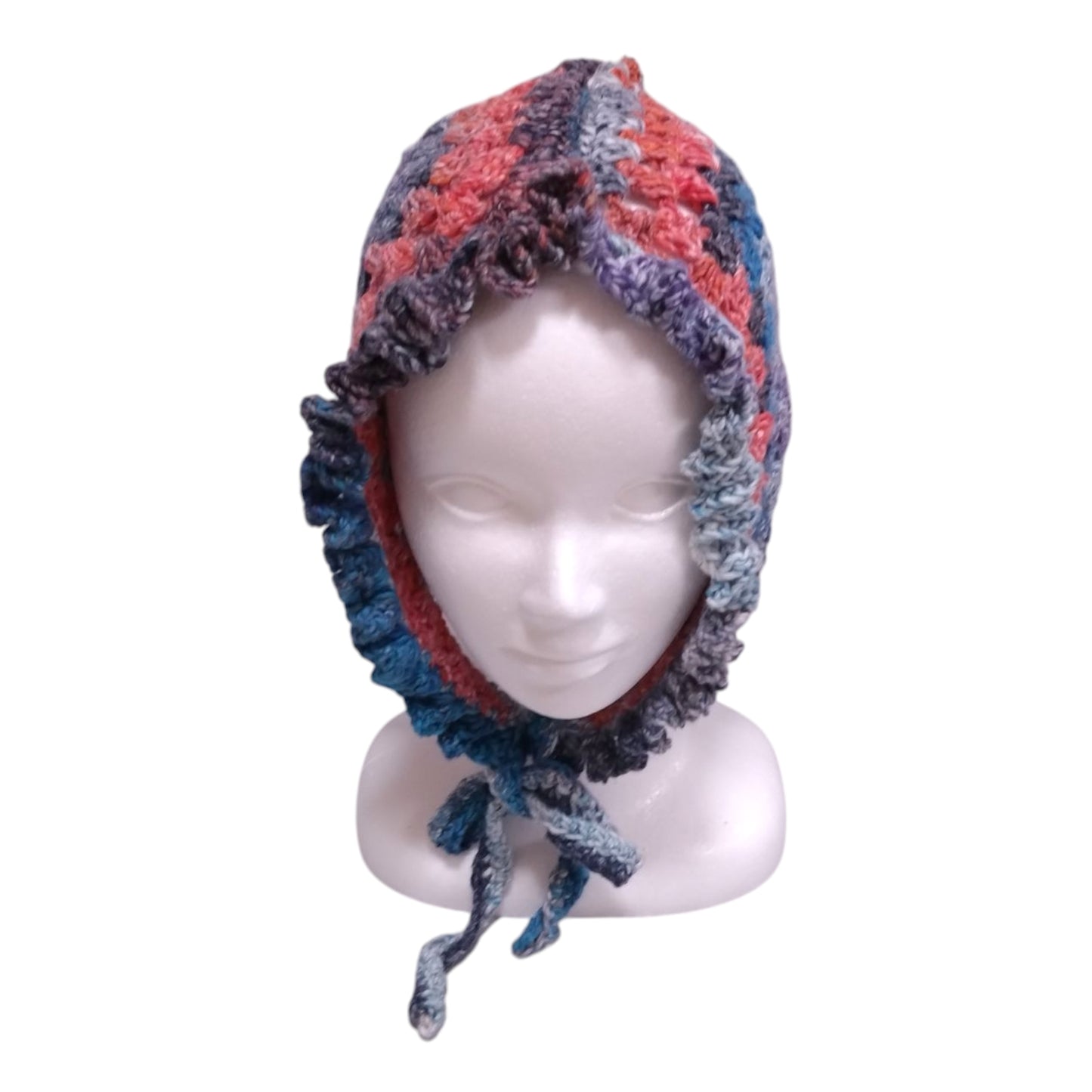 ハンドメイド・グラニースクエア ボンネット（大人用）— コットンシルク混・ブルー