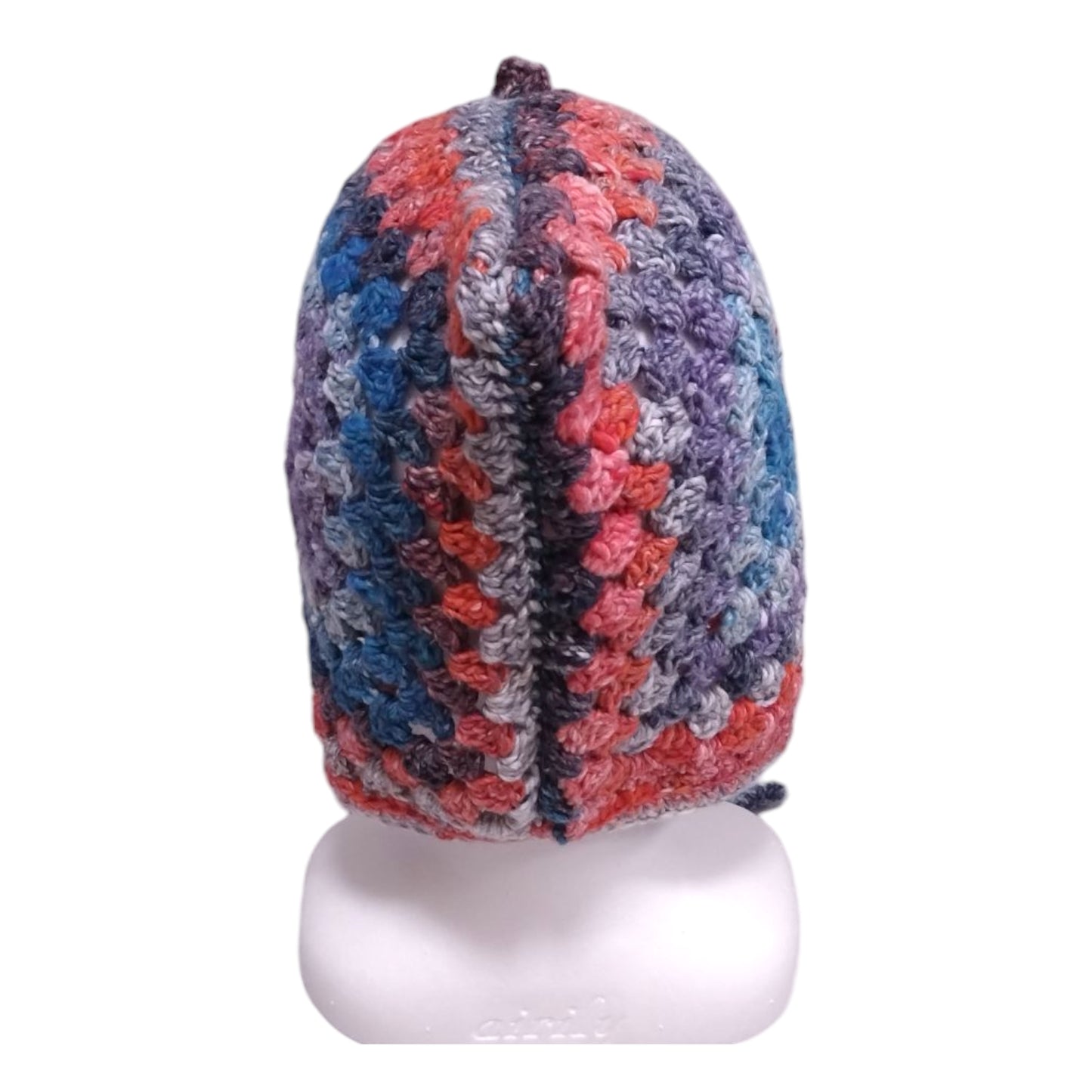 ハンドメイド・グラニースクエア ボンネット（大人用）— コットンシルク混・ブルー