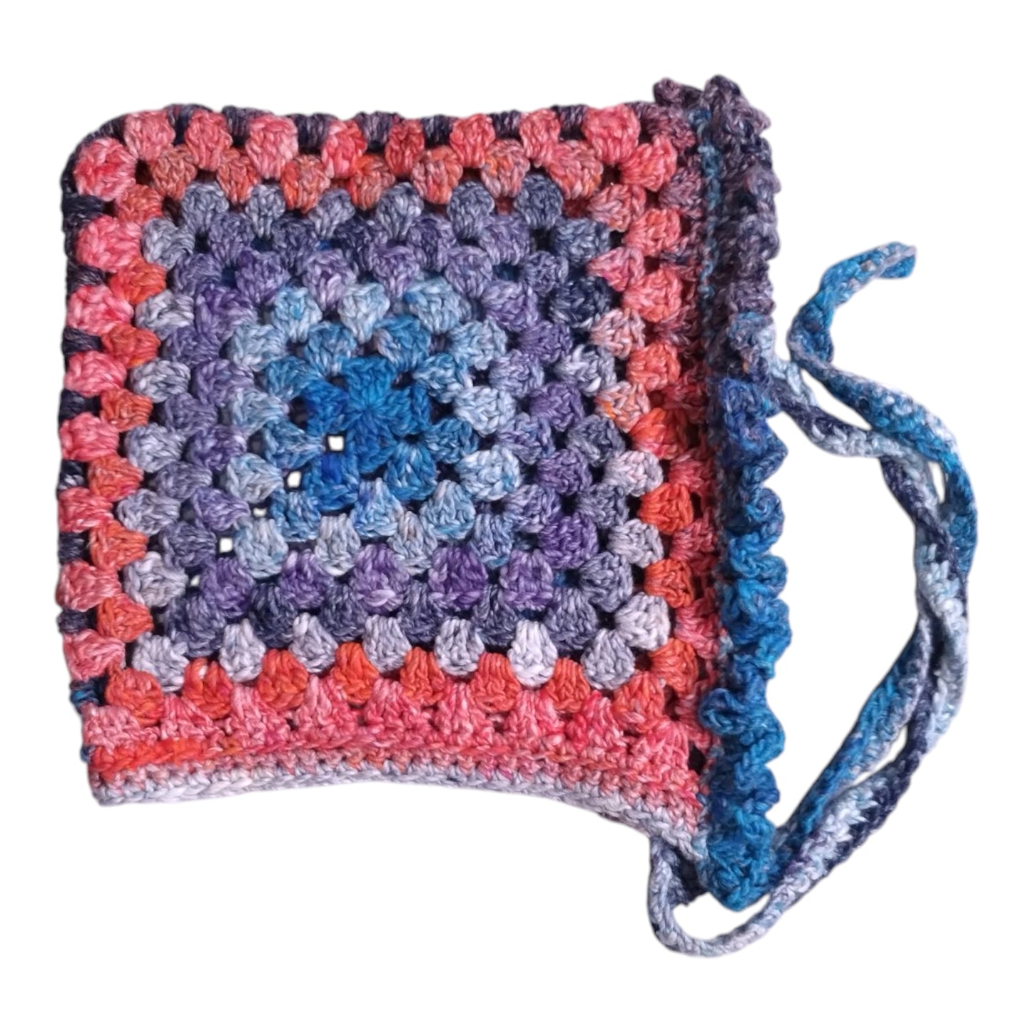 ハンドメイド・グラニースクエア ボンネット（大人用）— コットンシルク混・ブルー