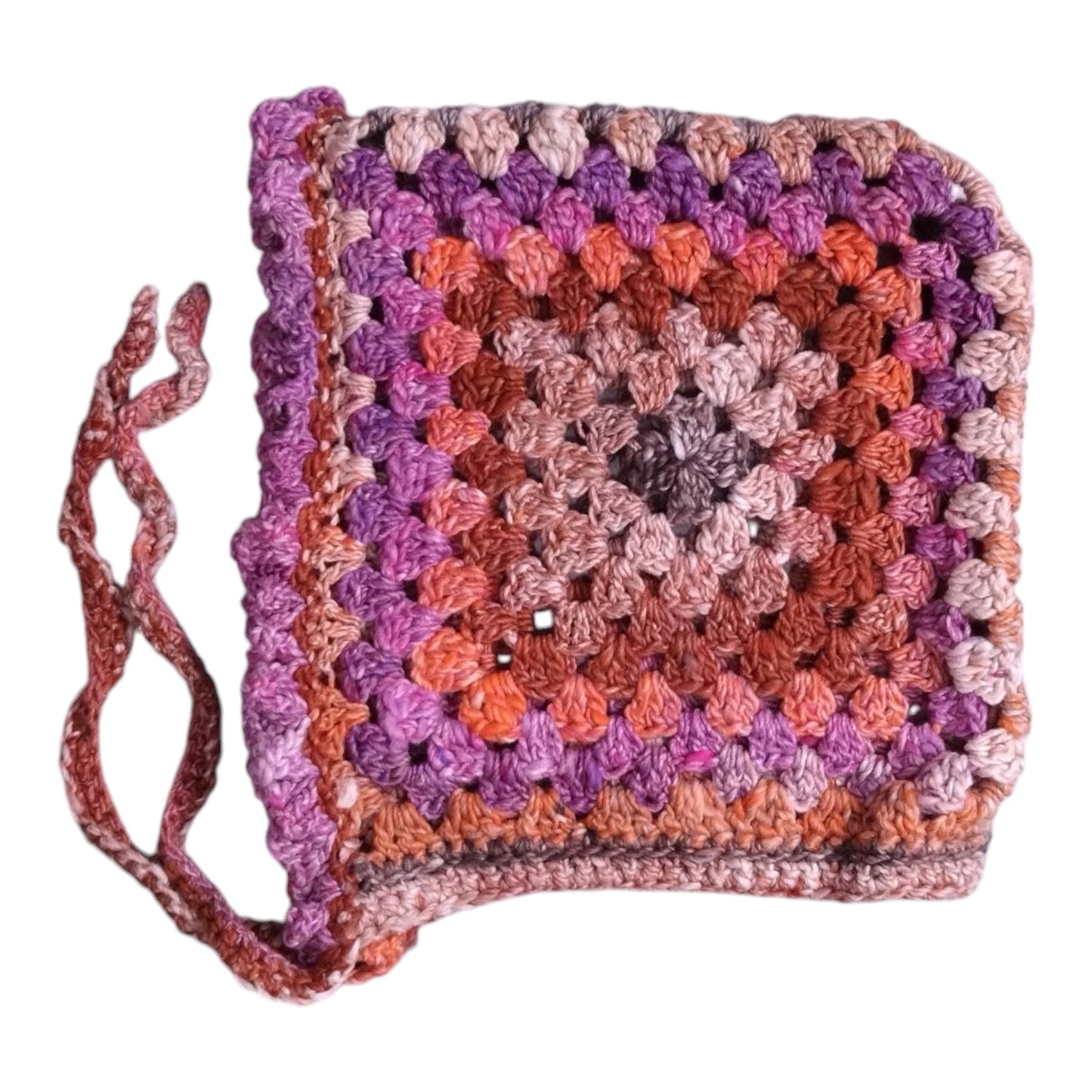 ハンドメイド・グラニースクエア ボンネット（大人用）— コットンシルク混・ピンク