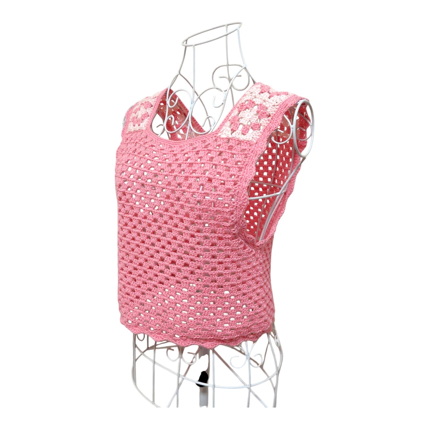ハンドメイド クロッシェベスト（ピンクのグラニースクエア） レディース S〜M
