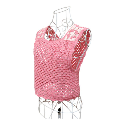 ハンドメイド クロッシェベスト（ピンクのグラニースクエア） レディース S〜M