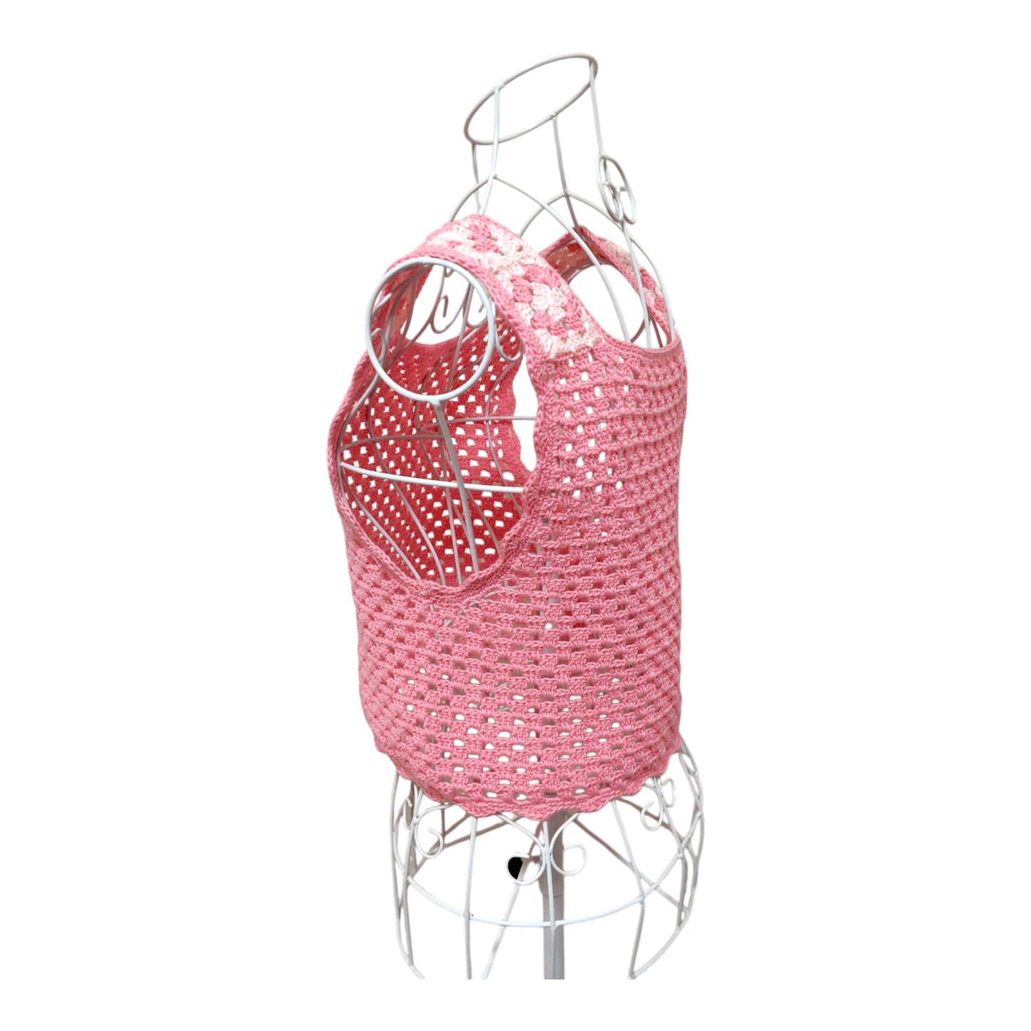 ハンドメイド クロッシェベスト（ピンクのグラニースクエア） レディース S〜M