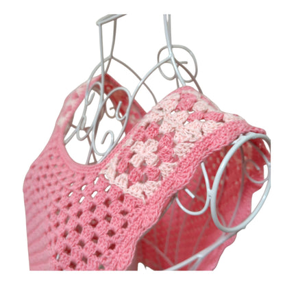 ハンドメイド クロッシェベスト（ピンクのグラニースクエア） レディース S〜M