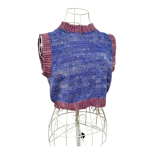 ハンドメイド クロッシェクロップドベスト（ブルー×パープル／ウール・シルク・モヘア混） レディース S