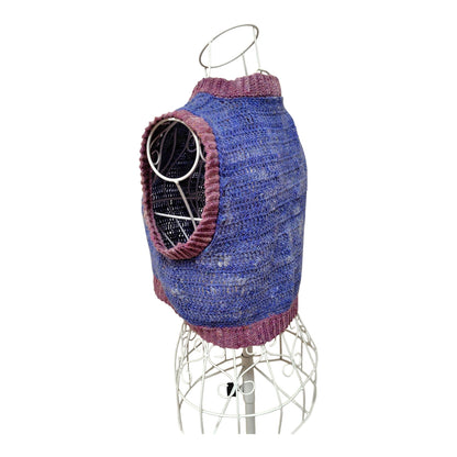 ハンドメイド クロッシェクロップドベスト（ブルー×パープル／ウール・シルク・モヘア混） レディース S