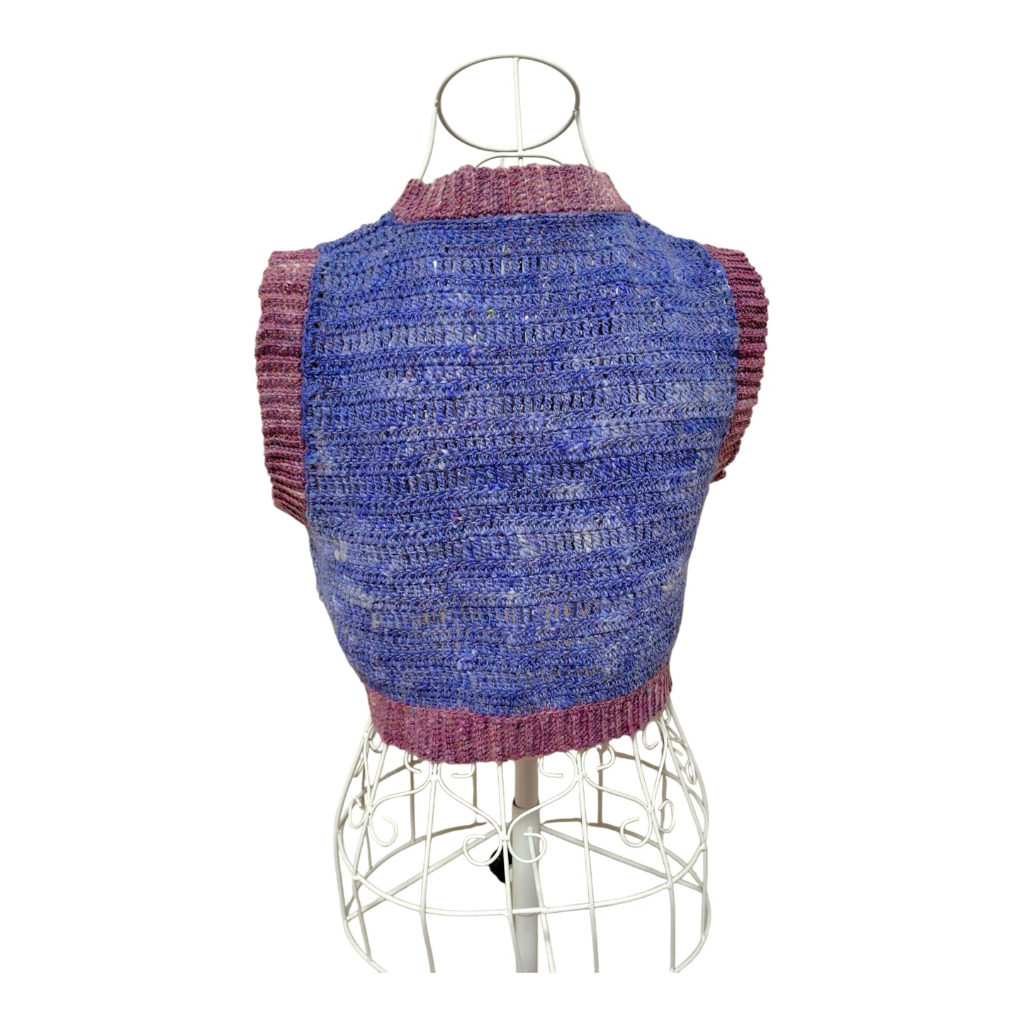 ハンドメイド クロッシェクロップドベスト（ブルー×パープル／ウール・シルク・モヘア混） レディース S