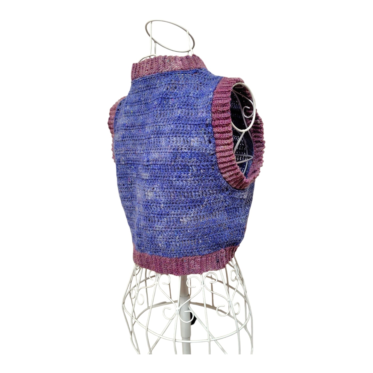 ハンドメイド クロッシェクロップドベスト（ブルー×パープル／ウール・シルク・モヘア混） レディース S